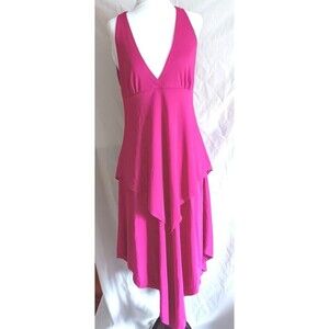 Vtg Howard Hirsch Dress S Hot Pink A-Line Handkerchief Hem 60s 70s